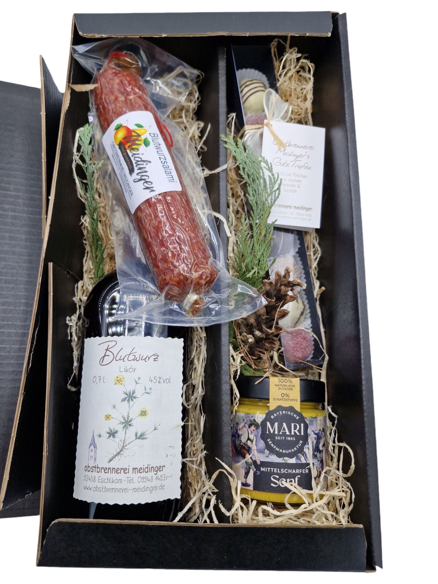 Blutwurz mit Blutwurzsalami und Senf Box + Praliné - weihnachtlich